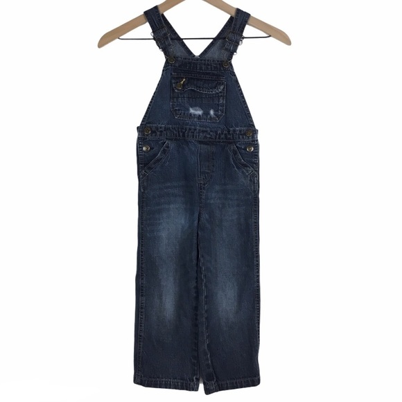 OSHKOSH Overalls Genuine Kids Long Pants Dark Wash Distressed Denim Size 4T - Picture 1 of 8